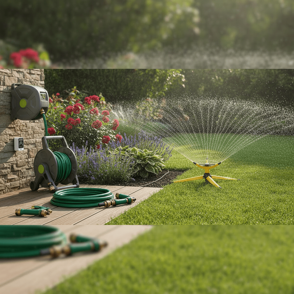 TrendLine & Co. Watering collection featuring garden hoses, hose reels, spray nozzles and watering accessories.
