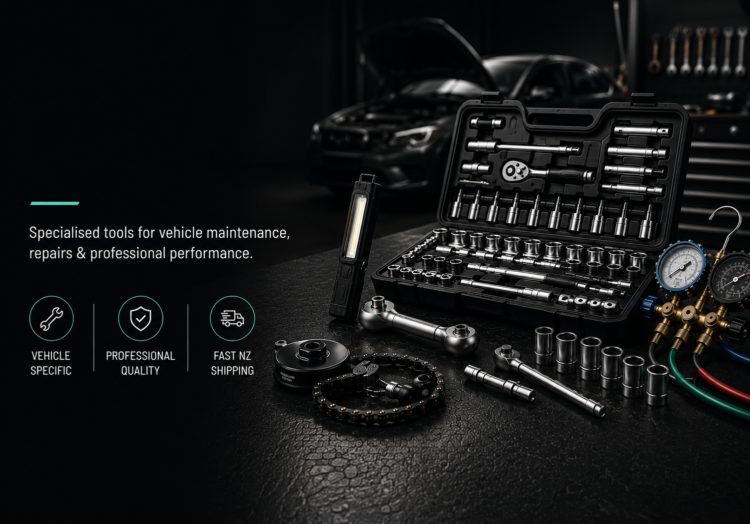 Automotive Tools collection banner featuring professional automotive service tools, vehicle repair equipment and workshop essentials.