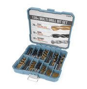130pc SAE Multi Drill Bit Set - HSS Titanium, Masonry & Brad Point Steel Bits from 1/16in to 3/8in Sizes