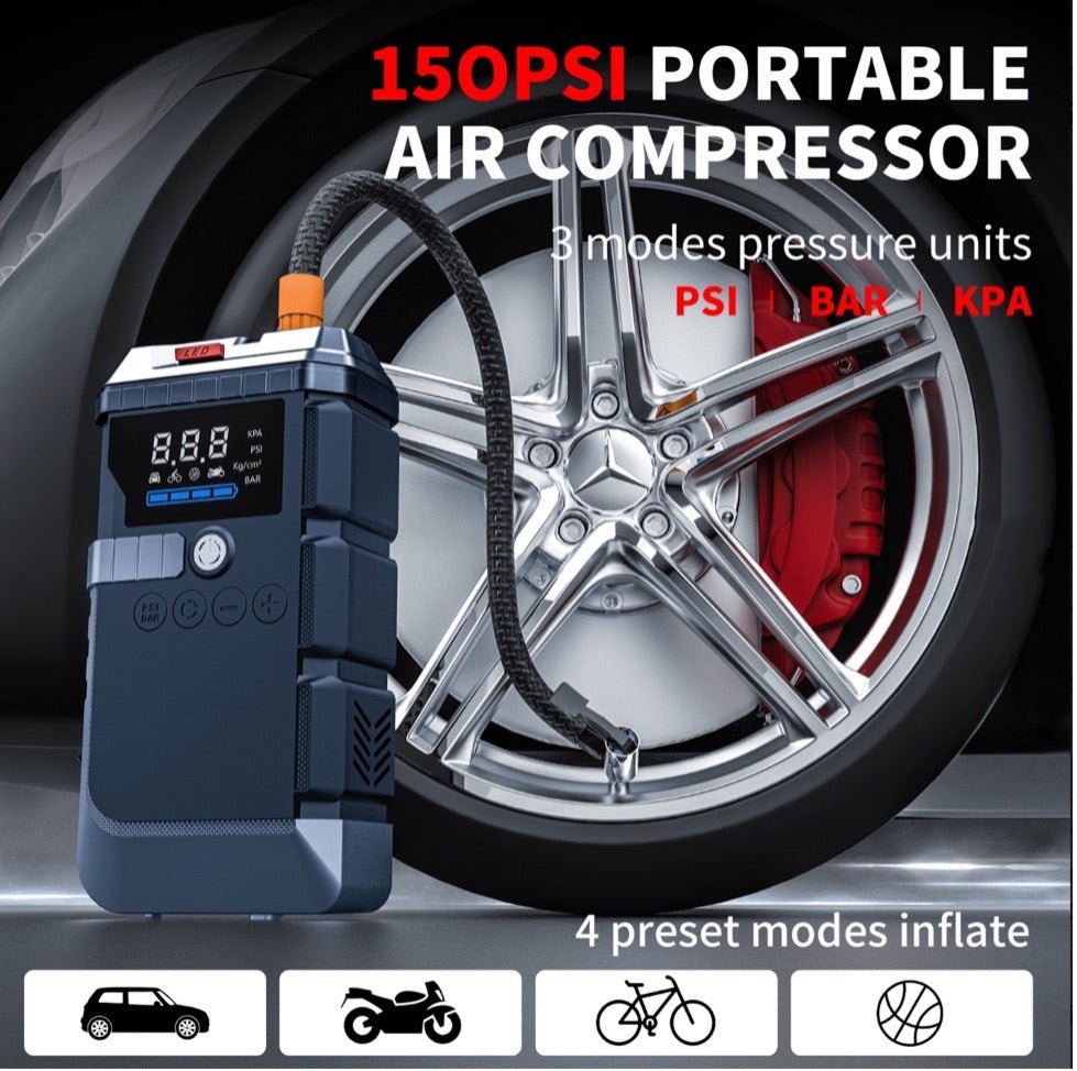 2 in 1 Portable Jump Starter and Tire Inflator 10000mAh 12v Blue - TrendLine & Co.