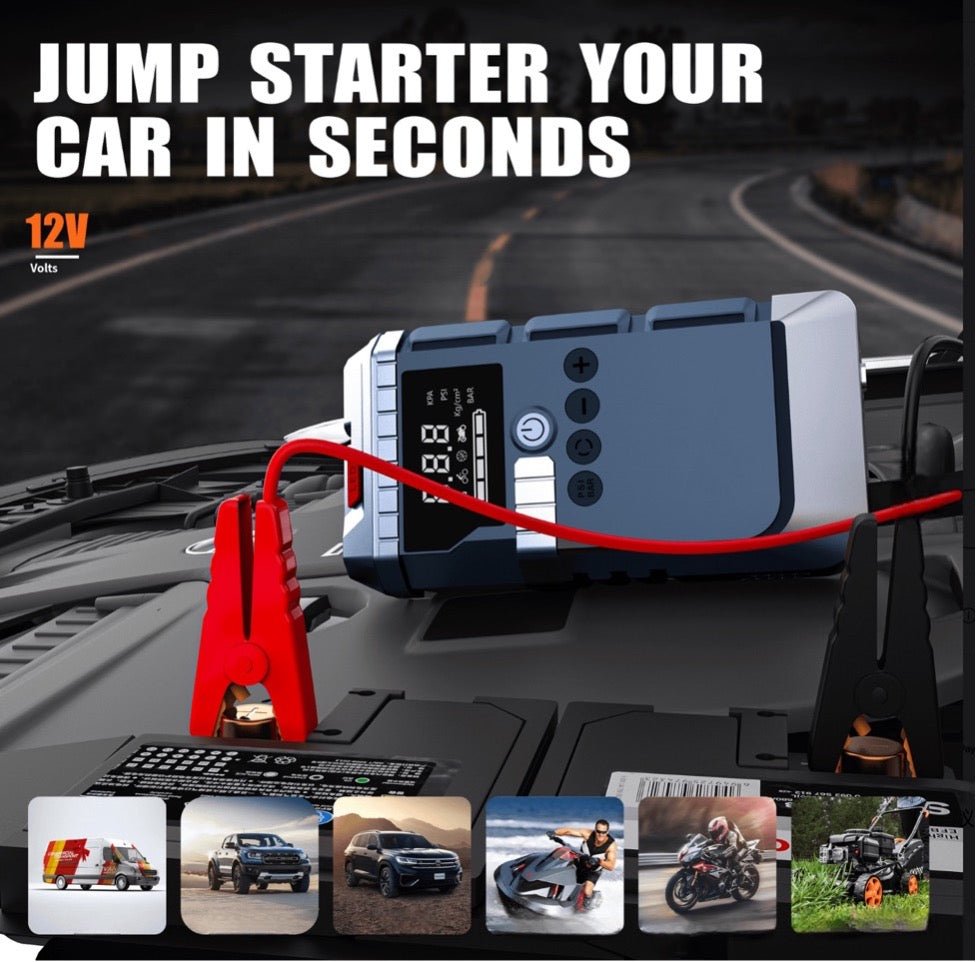 2 in 1 Portable Jump Starter and Tire Inflator 10000mAh 12v Blue - TrendLine & Co.