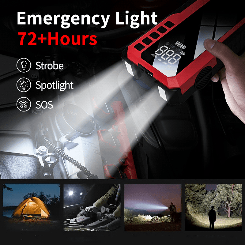 2 in 1 Portable Jump Starter and Tire Inflator 10000mAh 12v Red - TrendLine & Co.