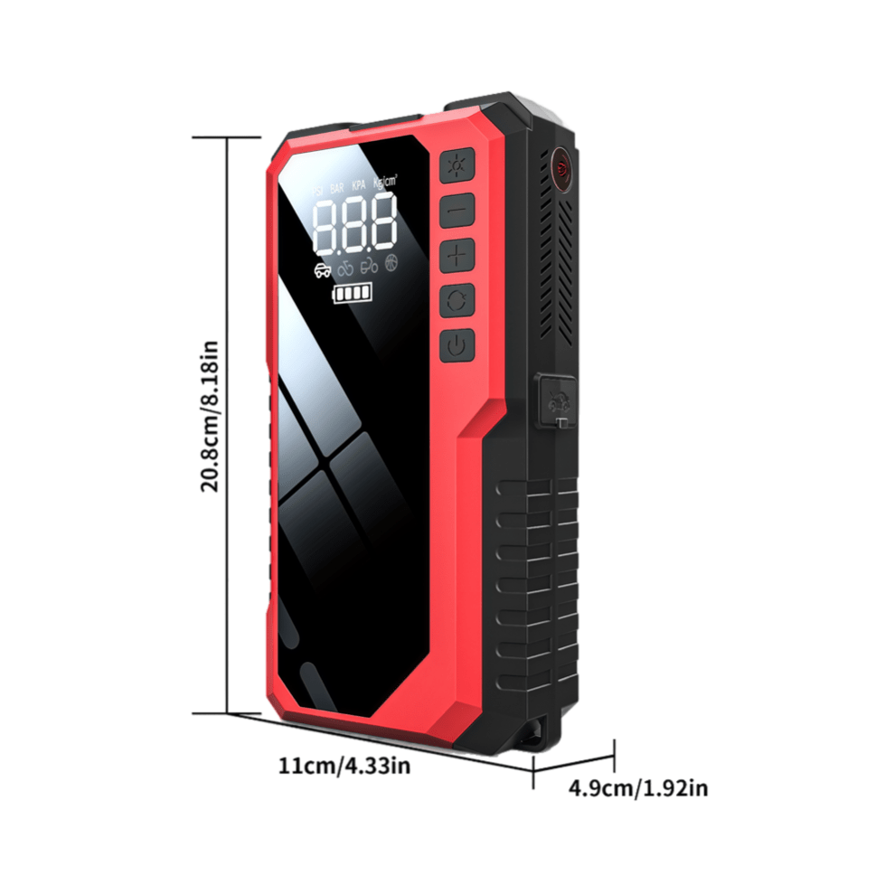 2 in 1 Portable Jump Starter and Tire Inflator 10000mAh 12v Red - TrendLine & Co.