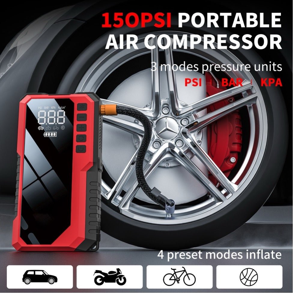 2 in 1 Portable Jump Starter and Tire Inflator 10000mAh 12v Red - TrendLine & Co.