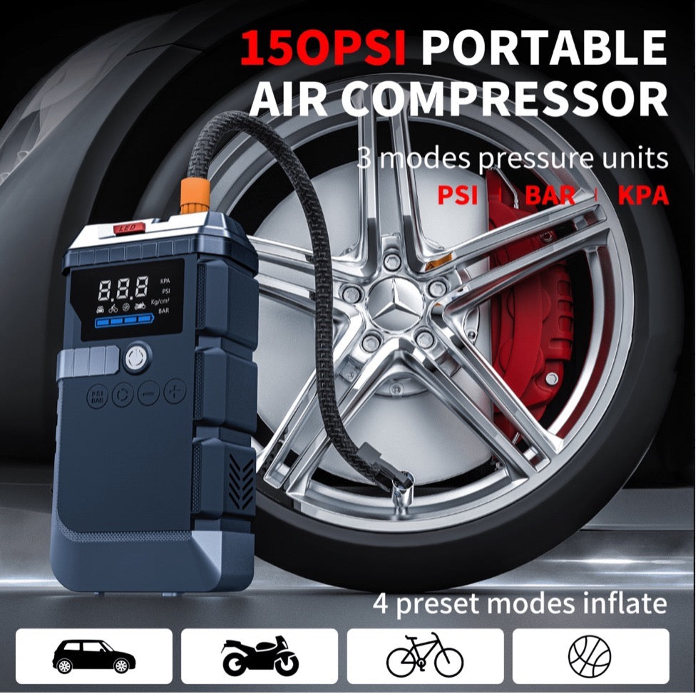 2 in 1 Portable Jump Starter and Tire Inflator 10000mAh 12v Blue
