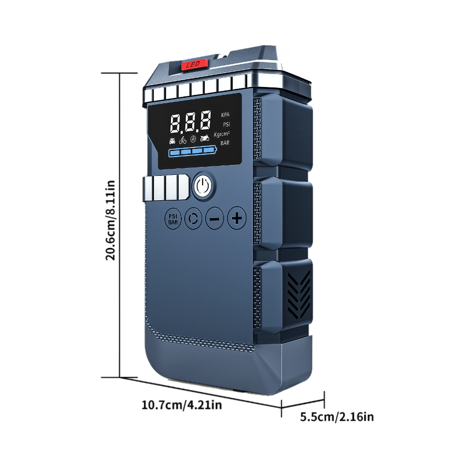 2 in 1 Portable Jump Starter and Tire Inflator 10000mAh 12v Blue