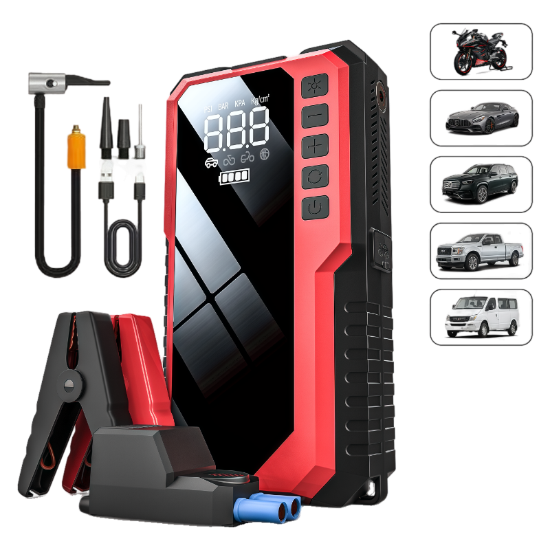 2 in 1 Portable Jump Starter and Tire Inflator 10000mAh 12v Red