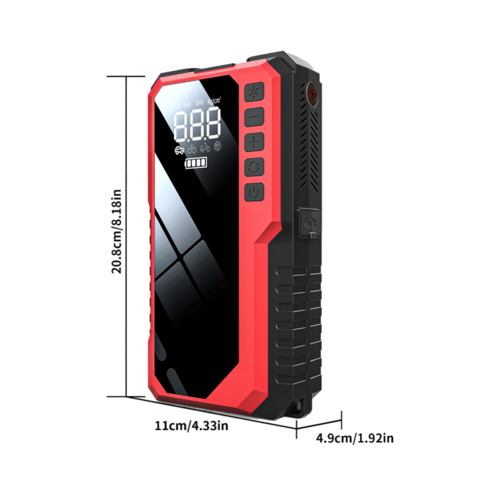 2 in 1 Portable Jump Starter and Tire Inflator 10000mAh 12v Red