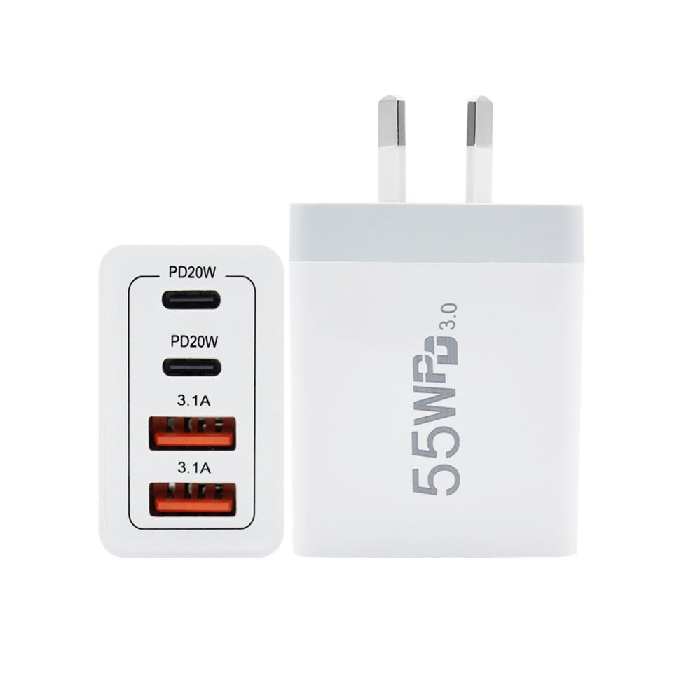 55W Fast Charger 2 Type C Port +2 USB Port