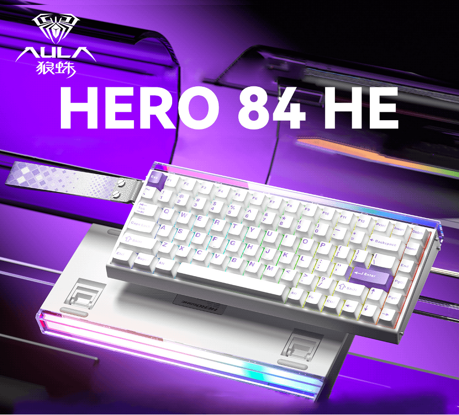 AULA HERO 84HE Mechanical Keyboard Magnetic Switch RGB 8K Low Delay WIRED Gaming Keyboard White Purple