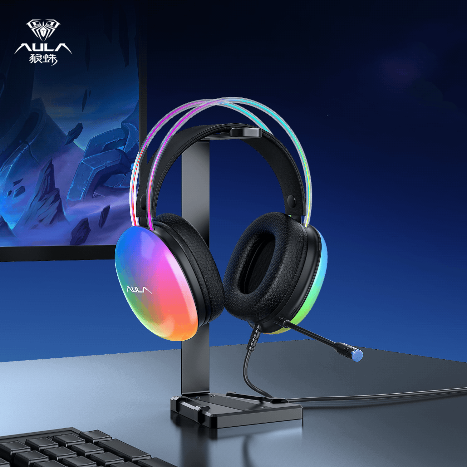AULA S505 Wired Music Gaming Headset RGB Headband Earphone 360 Stereo Noise Canceling BLACK