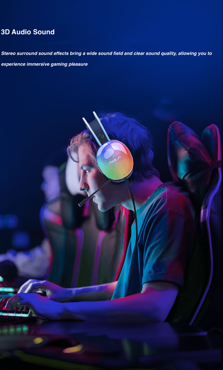 AULA S505 Wired Music Gaming Headset RGB Headband Earphone 360 Stereo Noise Canceling PINK