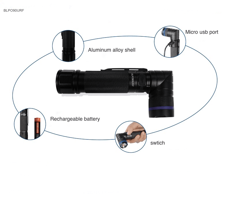 Blue-Point 90 Degree Rotating Head Led Rechargeable Flashlight