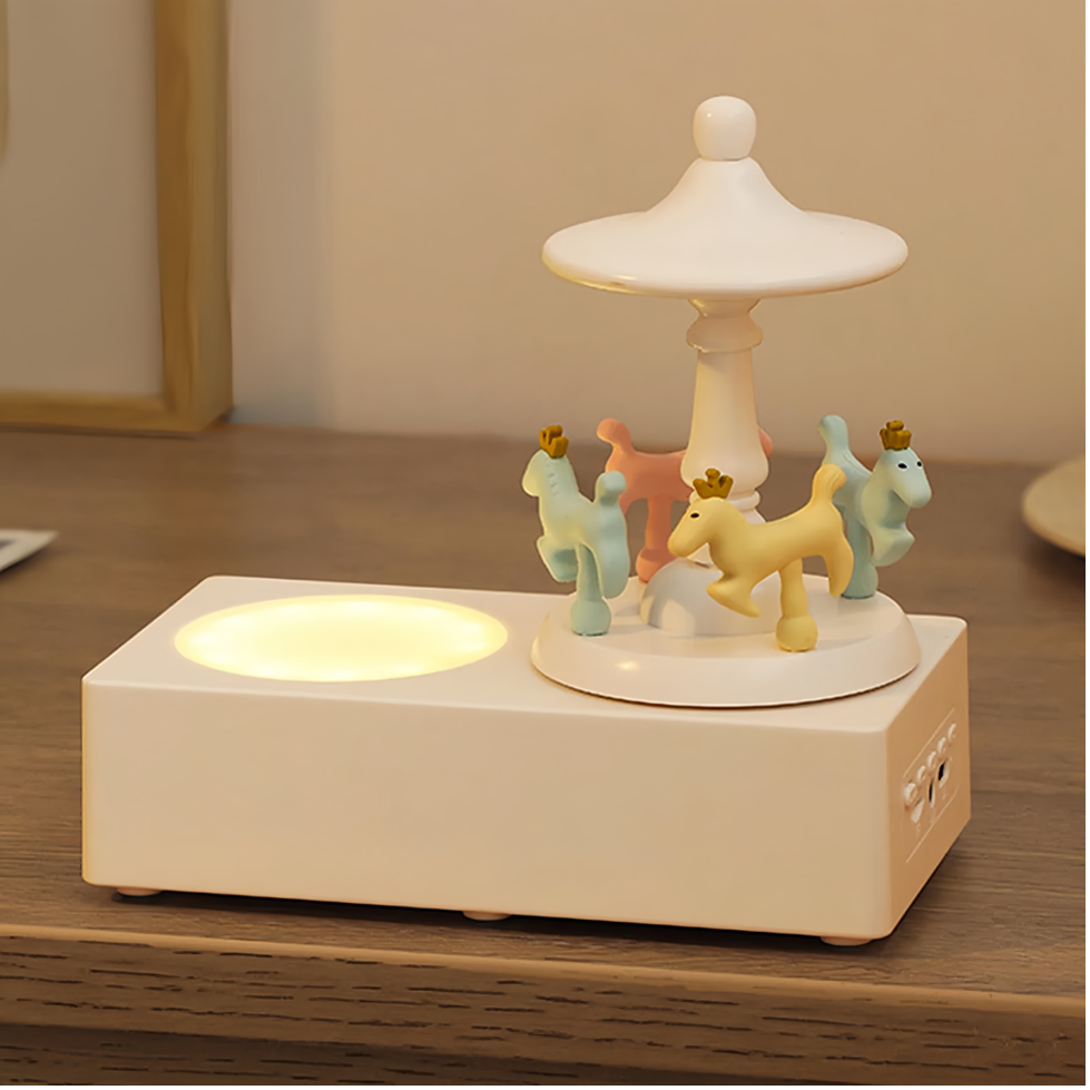 Carousel Shape Night Light Cute Wireless Bluetooth Speaker WHITE