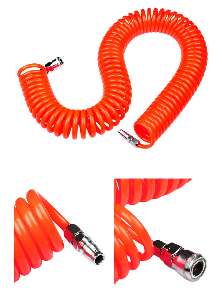 Coiled Air Hose Polyurethane PU Recoil Pneumatic Spiral Hose Tube With connectors 15M