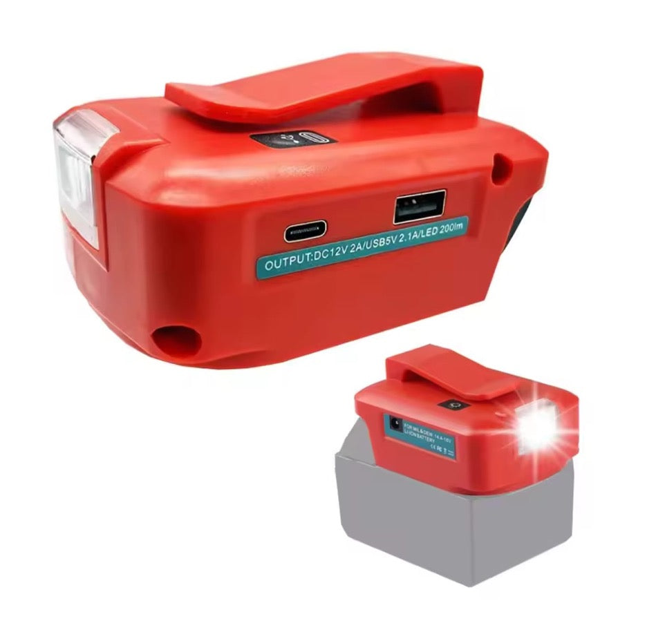 Compatible Milwaukee 18V USB Power Charger LED Work Lights Adapter Flash light