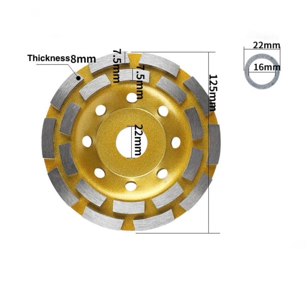 Diamond Cup Grinding Disc Turbo 125mm Diameter Double-Row Blade
