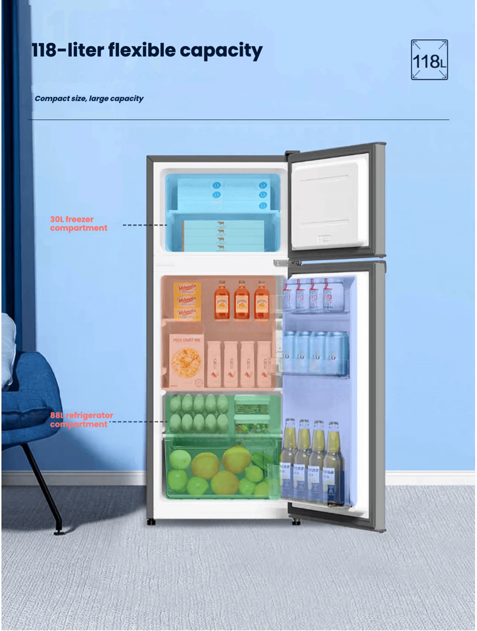 Haier BCD-118TMPA Stainless Two-door Mini-refrigerator 118L