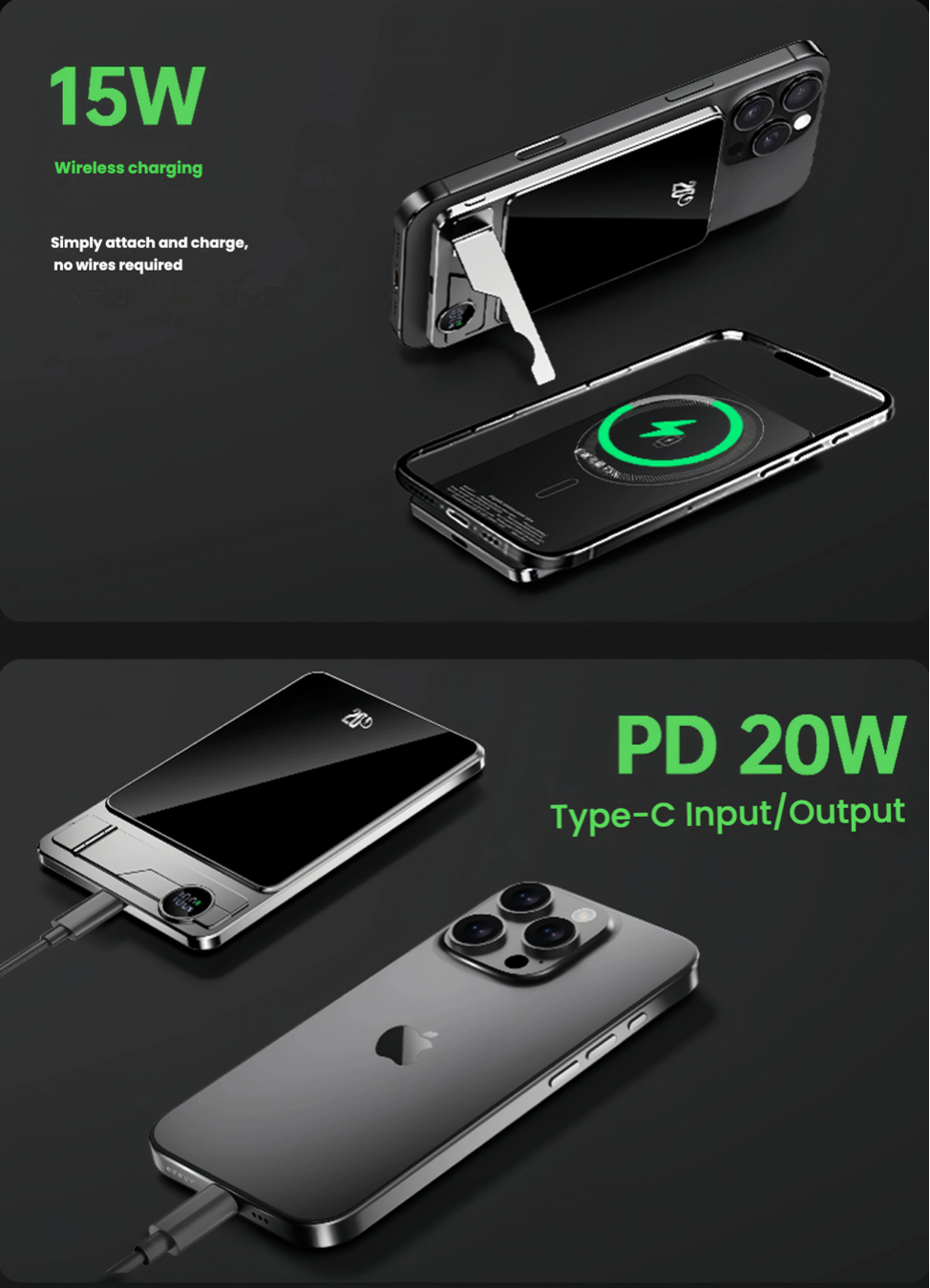 Magnetic Wireless Power Bank 10000mAh Grey