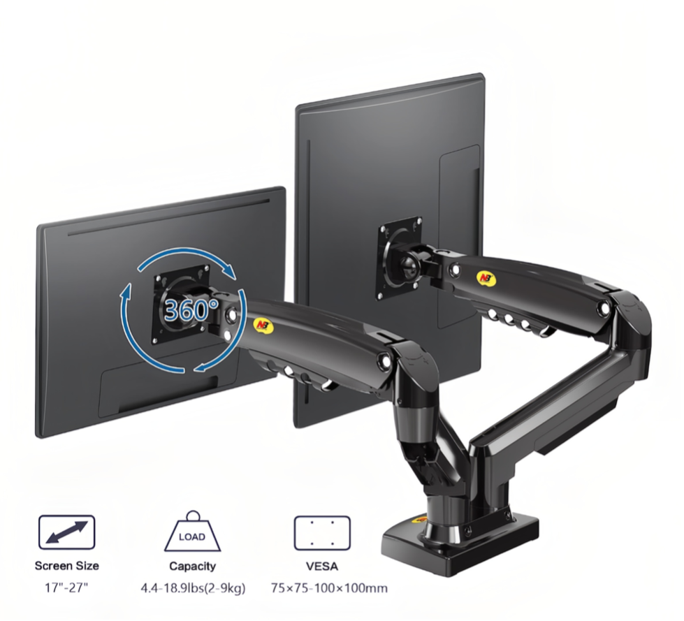 NB North Bayou F160 dual monitor full-motion desk mount for 17"-27" screens