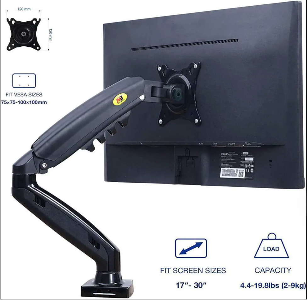 NB North Bayou F80 full-motion monitor desk mount for 17"-30" screens