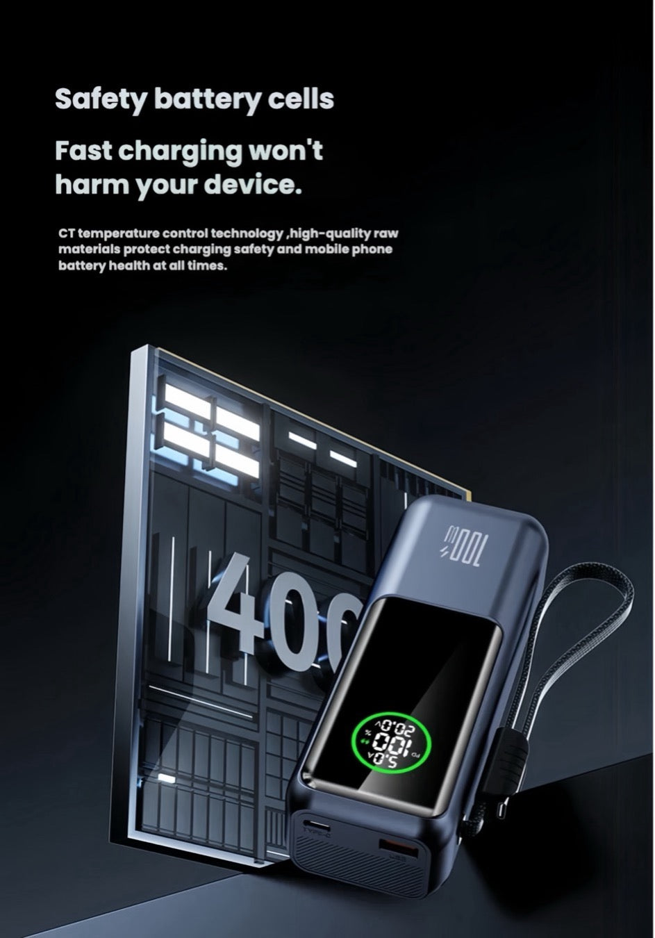 Portable Digital Display Laptop Power Bank PD100w 20000mAh
