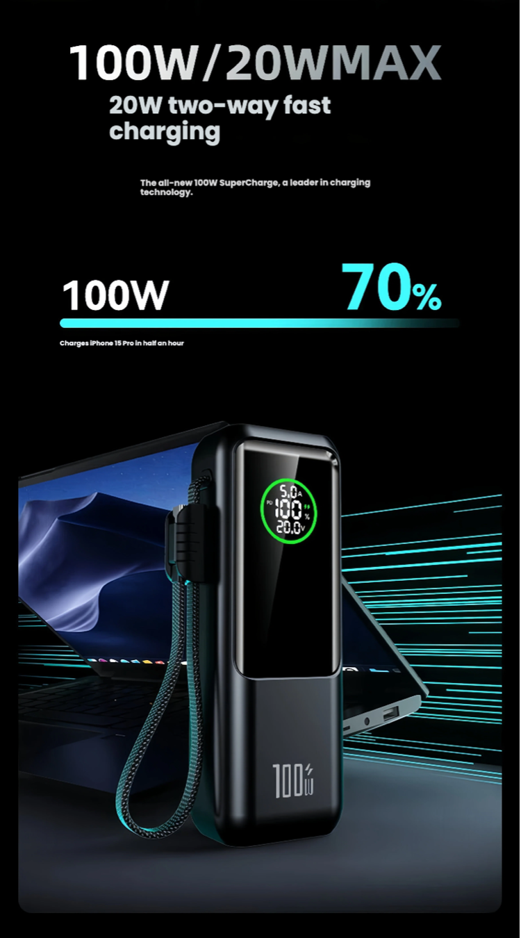 Portable Digital Display Laptop Power Bank PD100w 20000mAh