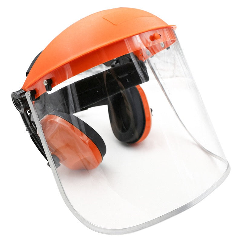 Safety Helmet Face Shield With Ear Muffs and PVC Visor