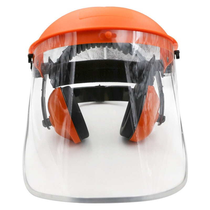 Safety Helmet Face Shield With Ear Muffs and PVC Visor