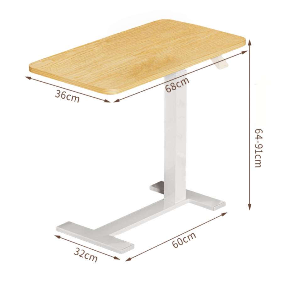 Height Adjustable Mobile Sofa & Bed Side Table 680x360x15mm gas spring lifting NATURAL - TrendLine & Co.