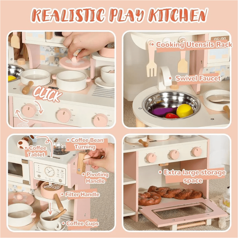 Little Angel Kids Wooden Play Kitchen Set With Accessories - TrendLine & Co.