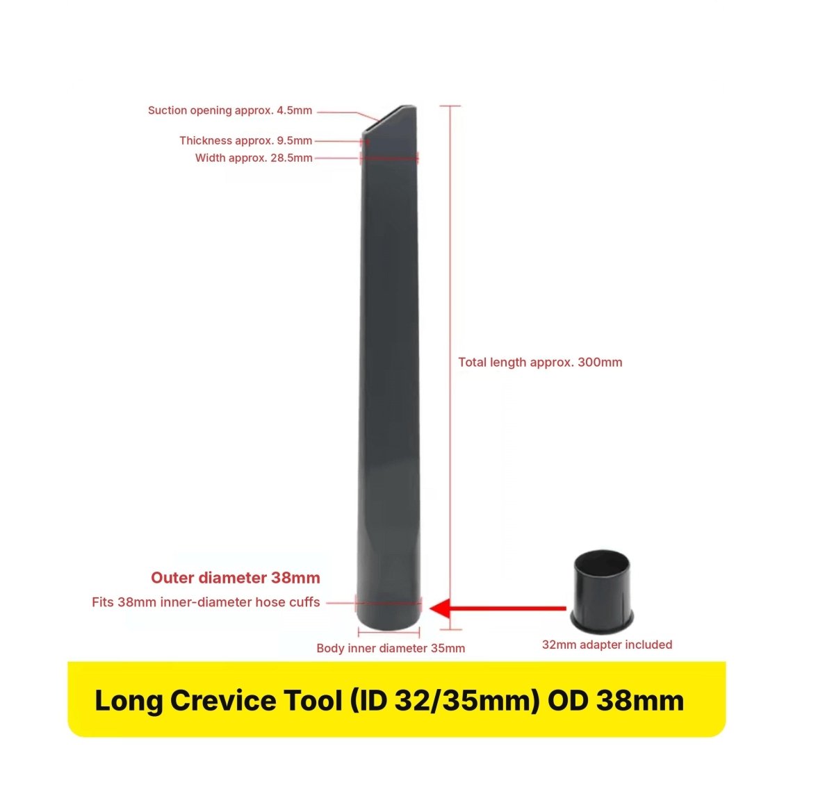 Long Crevice Tool for Vacuums – 300mm, 32/35/38mm Fitting - TrendLine & Co.
