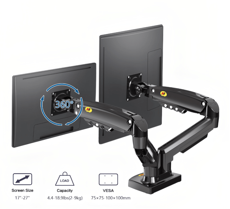 NB North Bayou F160 dual monitor full-motion desk mount for 17"-27" screens - TrendLine & Co.