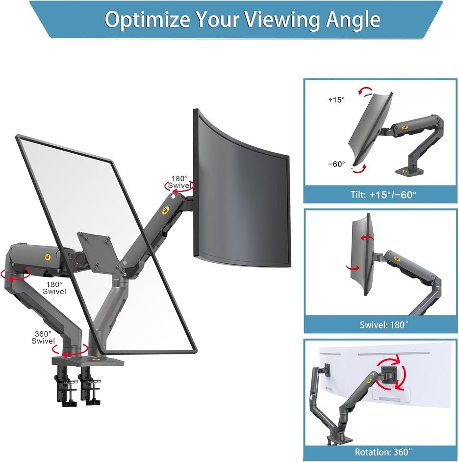 NB North Bayou G65 heavy-duty dual monitor arm desk mount for 27-34 Inches Computer Screens BLACK - TrendLine & Co.