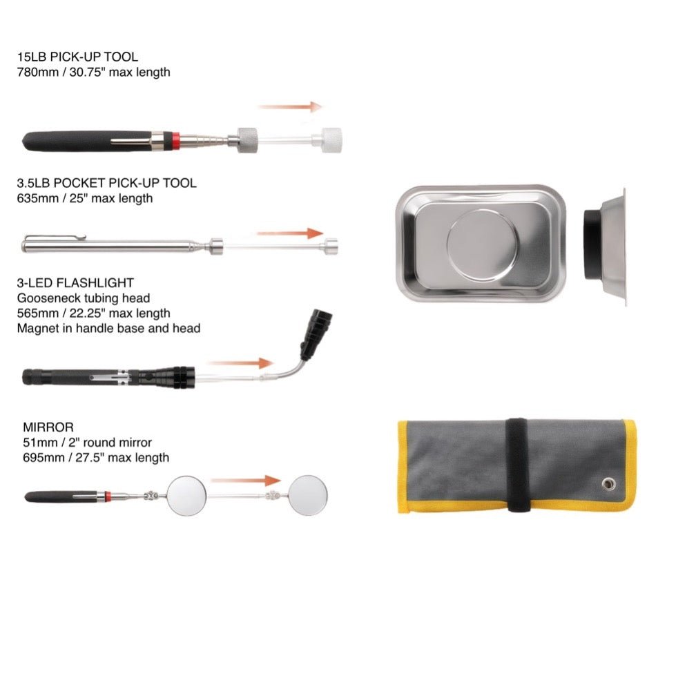 Pickup Tool Set with Extendable Flashlight and Inspection Mirror 5PC - TrendLine & Co.