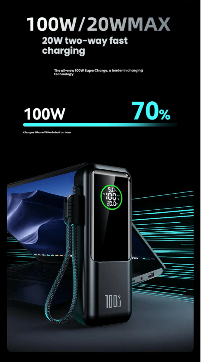 Portable Digital Display Laptop Power Bank PD100w 20000mAh - TrendLine & Co.