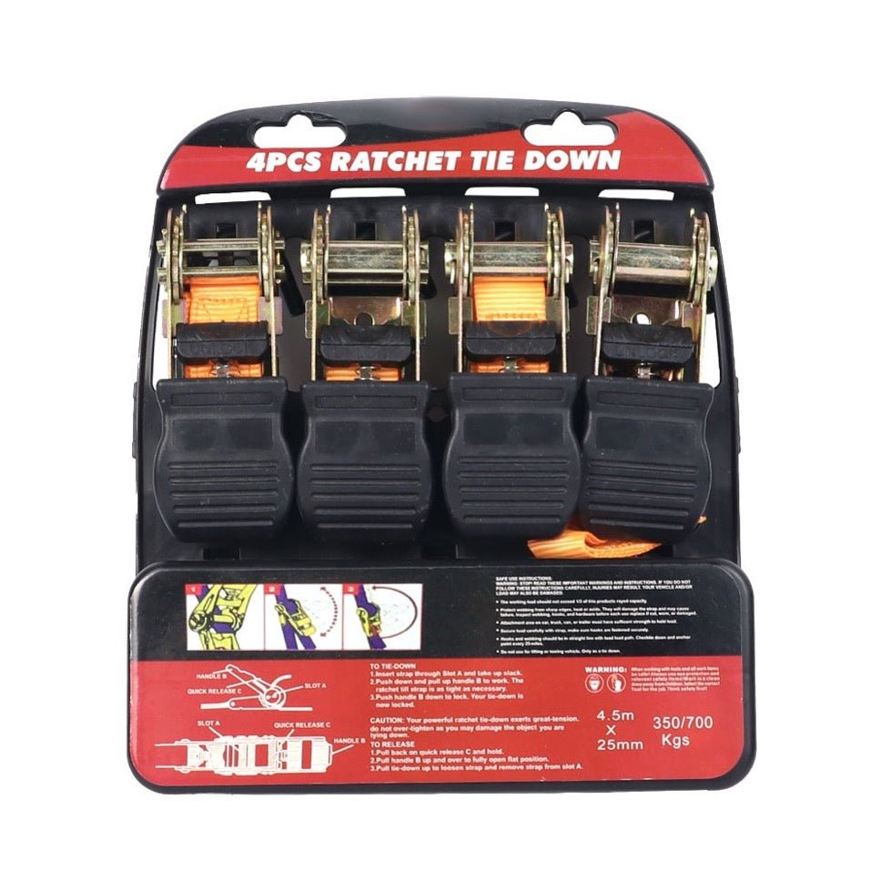 Ratchet Tie-down Straps 4.5m x 25mm 4PC - TrendLine & Co.
