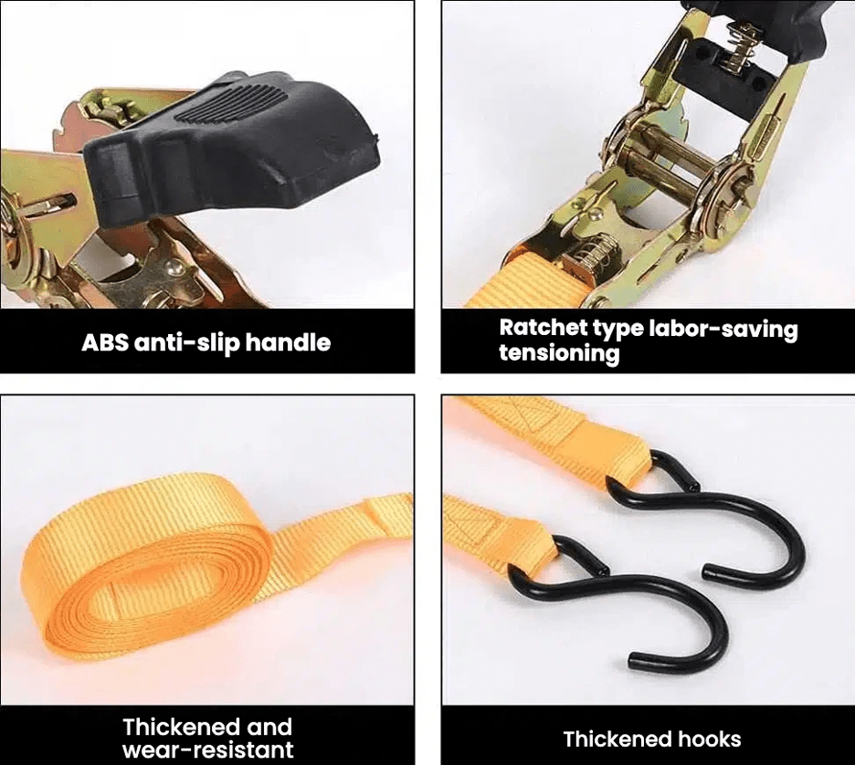 Ratchet Tie-down Straps 4.5m x 25mm 4PC - TrendLine & Co.