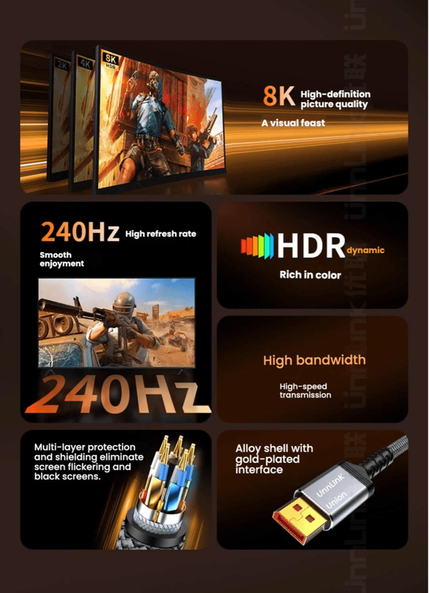 UnnLink 8K DisplayPort 1.4 Cable 1M - TrendLine & Co.