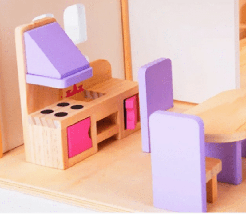 Wooden Doll House Kids Pretend Play Toys Full Furniture Set - TrendLine & Co.
