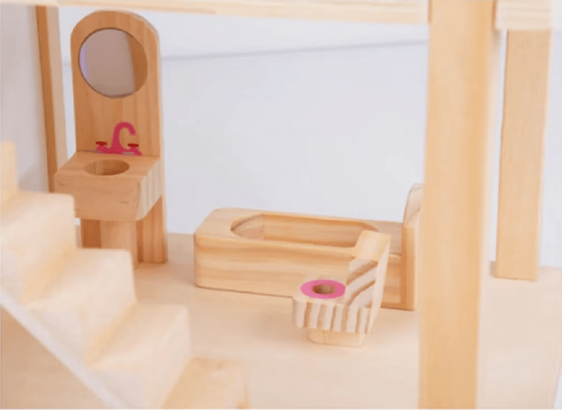 Wooden Doll House Kids Pretend Play Toys Full Furniture Set - TrendLine & Co.
