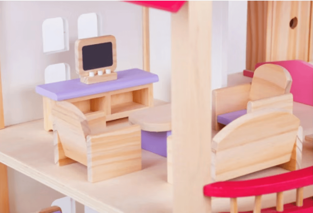 Wooden Doll House Kids Pretend Play Toys Full Furniture Set - TrendLine & Co.