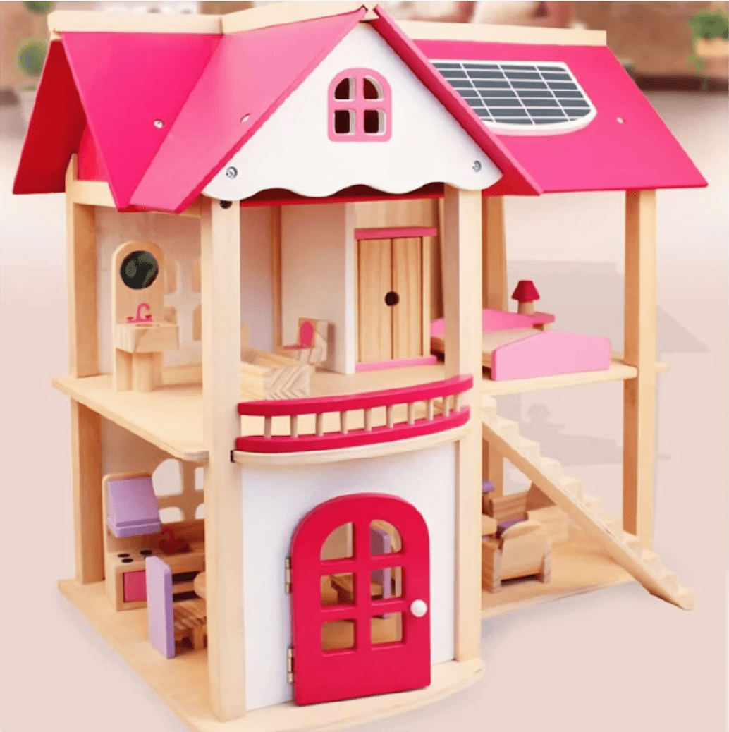 Wooden Doll House Kids Pretend Play Toys Full Furniture Set - TrendLine & Co.