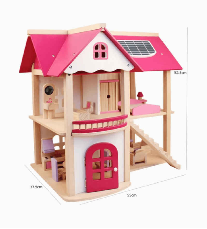 Wooden Doll House Kids Pretend Play Toys Full Furniture Set - TrendLine & Co.